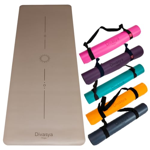 DIVASYA Premium Yogamatte rutschfest: Naturkautschuk rutschfest & japanische professional grip Oberfläche | großzügige Maße 185x68x0,45cm | Tragegurt |4,5mm dicke Yoga Matte rutschfest von Divasya