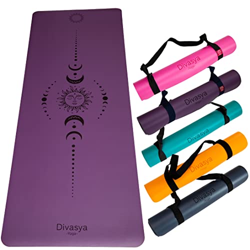 DIVASYA Premium Yogamatte rutschfest: Naturkautschuk rutschfest & japanische professional grip Oberfläche | großzügige Maße 185x68x0,45cm | Tragegurt |4,5mm dicke Yoga Matte rutschfest von Divasya