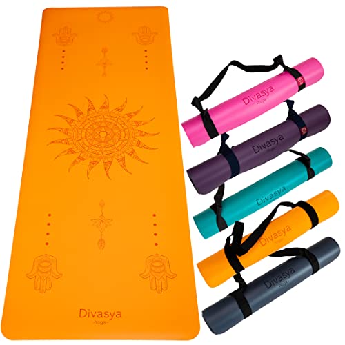 DIVASYA Premium Yogamatte rutschfest: Naturkautschuk rutschfest & japanische professional grip Oberfläche | großzügige Maße 185x68x0,45cm | Tragegurt |4,5mm dicke Yoga Matte rutschfest von Divasya