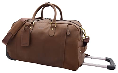 Holdalia Reisetasche aus echtem Leder mit Teleskopgriff und Rollen, Braun, braun, L: 52 x H: 29 x W: 27 cm, Urlaub von Divergent Retail