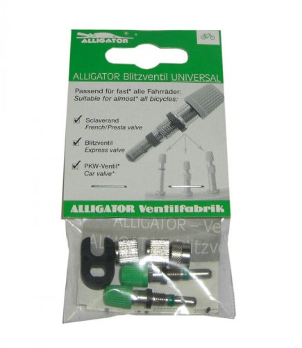 Bike-Parts Blitzventil-Universal Alligator Komplettset, Silber/grün (1 Set) Bike-Parts Blitzventil-Universal Alligator Komplettset, Silber/grün (1 Set) von Diverse