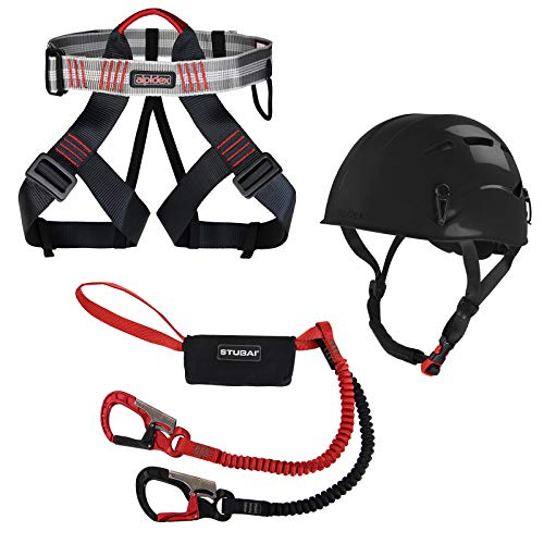 ALPIDEX Kletterhelm + ALPIDEX Klettergurt + Stubai Klettersteigset Basic 3.0, Farbe:Black, GrößeGurt - Universalgröße/red Pepper von Diverse