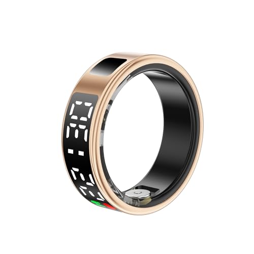 Smart Ring mit LED-Anzeige, Smart Ring Fitness-Tracker, IP68 Wasserdichter Fitness- und Schlaf-Tracker für Damen und Herren mit Ladehülle, APP für Android, Gold (#12) von Diyeeni