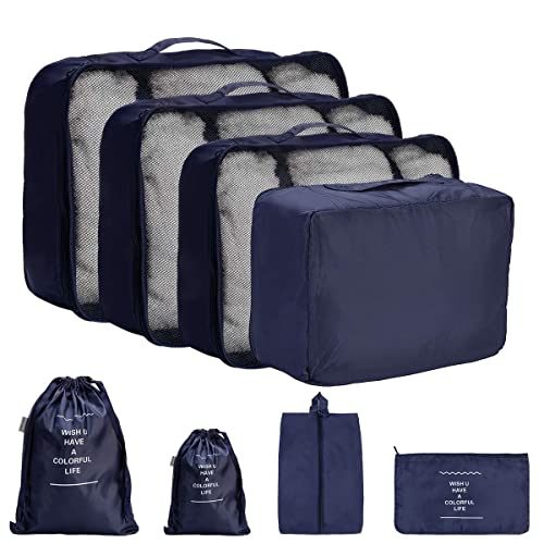 Koffer Organizer 8-Teilig Packing Cubes Packtaschen Wasserdichte Packwürfel Kleidertaschen Verpackungswürfel Gepäck Taschen für Reise, Navy blau von DoGeek