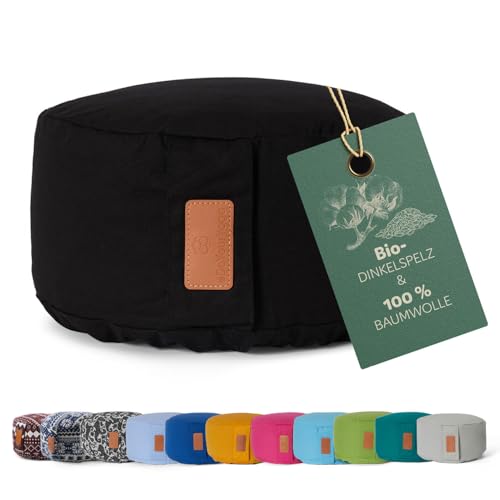 #DoYourYoga rundes Yogabolster - waschbarer Bezug, Bio-Dinkelspelz (KBA) Füllung, 30 x 15 cm, Yoga Kissen für Yin Yoga & Meditation - schwarz von #DoYourYoga