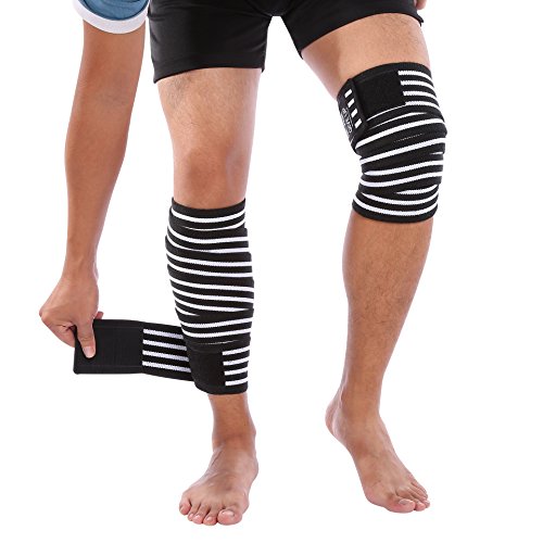 Doact Kniebandage Knee Wraps für Sport, 2 Stück Elastische Knie Bandagen Knieschützer für Meniskus Knie für Damen und Herren, Anti-Rutsch Kompression Knieorthese für Kraftsport Fitness Gewichtheben von Doact