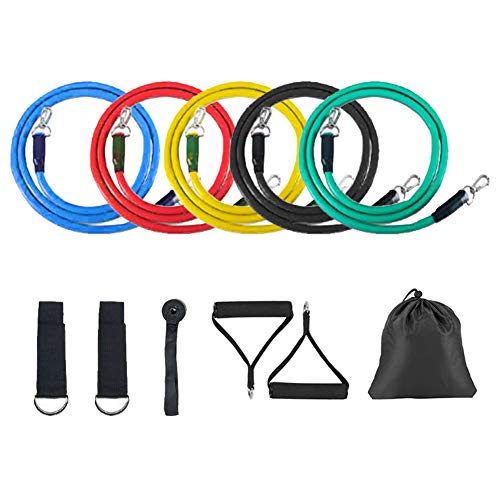 Doact Widerstandsbänder Set Fitnessband Resistance Bands Set mit 5 Spanngurten, 2 Griffen, 2 Fußkettchen, 1 Sicherheits-Türschnalle, 1 Aufbewahrungsbalken-Tasche und Bedienungsanleitung(11 Set) von Doact