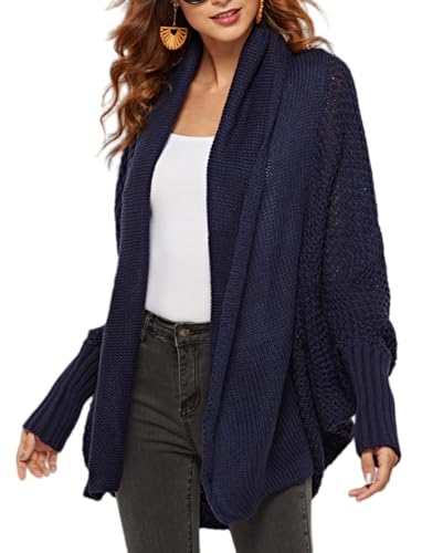 2024 Fall Women's Batwing Cable Knitted Slouchy Oversized Cardigan Sweater, Wrap Batwing Open Front Outwear Coat for Women (Blue,one Size) von Doandcan