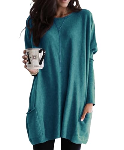 2024 New Long Sleeve Casual Pocket T-Shirt, Maternity Long Sleeve Shirt Fall Fashion Womens Long Sleeve Tunic Tops (Green,5XL) von Doandcan