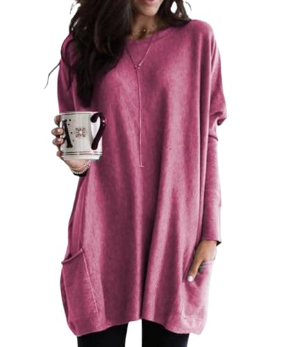 2024 New Long Sleeve Casual Pocket T-Shirt, Maternity Long Sleeve Shirt Fall Fashion Womens Long Sleeve Tunic Tops (Rose,4XL) von Doandcan