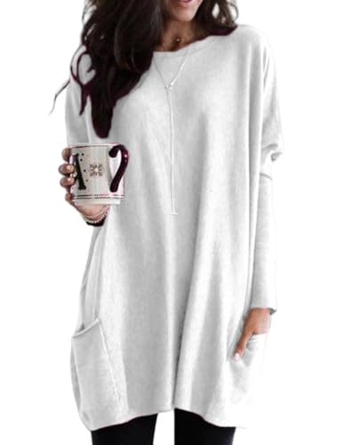 2024 New Long Sleeve Casual Pocket T-Shirt, Maternity Long Sleeve Shirt Fall Fashion Womens Long Sleeve Tunic Tops (White,XXL) von Doandcan