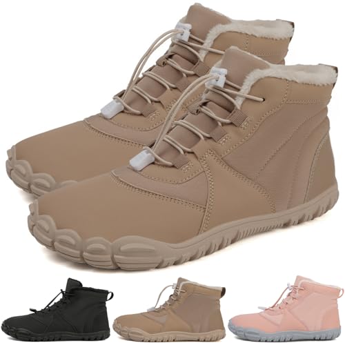 Hike Winter Warm Footwear Barefoot, Hike Barefoot Shoes for Women Men, Wide Toe Barefoot Hiking Shoes Boots Sneakers (Khaki,EU 40) von Doandcan