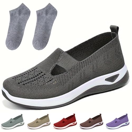 Women Woven Orthopedic Breathable Soft Sole Shoes, 2024 New Comfortable Knitted Sneakers Orthopedic Shoes for Women (Dark Gray,9) von Doandcan