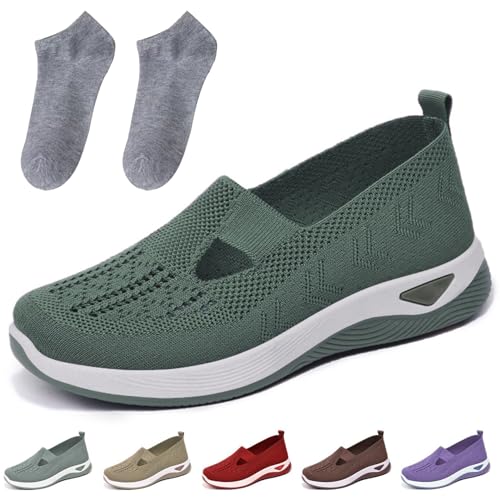 Women Woven Orthopedic Breathable Soft Sole Shoes, 2024 New Comfortable Knitted Sneakers Orthopedic Shoes for Women (Green,6.5) von Doandcan