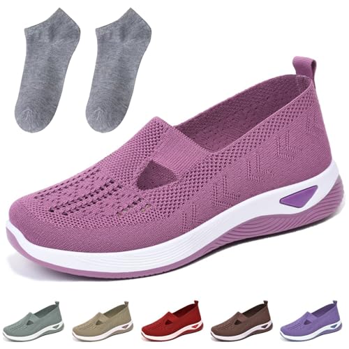 Women Woven Orthopedic Breathable Soft Sole Shoes, 2024 New Comfortable Knitted Sneakers Orthopedic Shoes for Women (Purple,6) von Doandcan