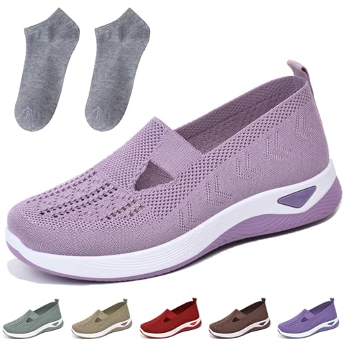 Women Woven Orthopedic Breathable Soft Sole Shoes, 2024 New Comfortable Knitted Sneakers Orthopedic Shoes for Women (Purple-b,6) von Doandcan