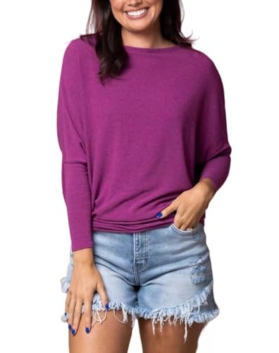 Women's Boatneck Dolman Top Womens Super Comfy Casual Loose Long Sleeve Batwing Top Shirt Blouse (Purple,3XL) von Doandcan