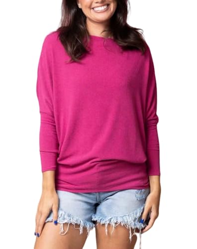 Women's Boatneck Dolman Top Womens Super Comfy Casual Loose Long Sleeve Batwing Top Shirt Blouse (Rose,M) von Doandcan