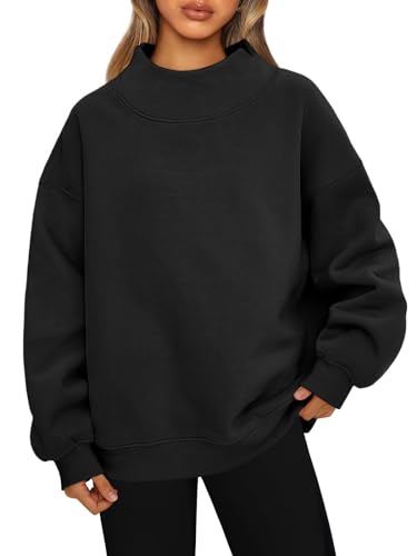 Women's Oversized Mock Neck Sweatshirt Long Sleeve Turtleneck Pullover Comfy Casual Tops 2024 Fall Outfits (Black,XL) von Doandcan