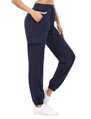 Doaraha Jogginghose Damen Lang Baumwolle High Waist Trainingshose, Freizeithose Sweathose mit 4 Taschen Bündchen und Elastischen Kordelzug Slim Fit Sweatpants von Doaraha