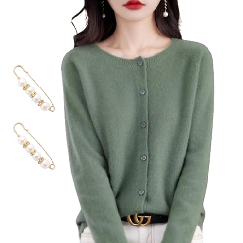 2024 Cashmere Button Front Long Sleeve Cardigan Soft Warm Knit Elastic Jumpers, Cashmere Cardigan Sweaters for Women (M,Green) von Docxide