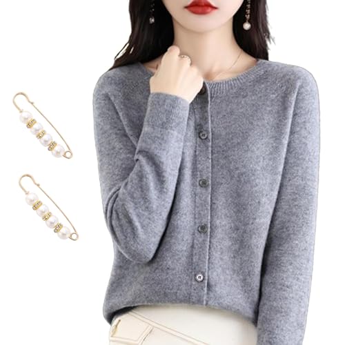 2024 Cashmere Button Front Long Sleeve Cardigan Soft Warm Knit Elastic Jumpers, Cashmere Cardigan Sweaters for Women (XL,Gray) von Docxide