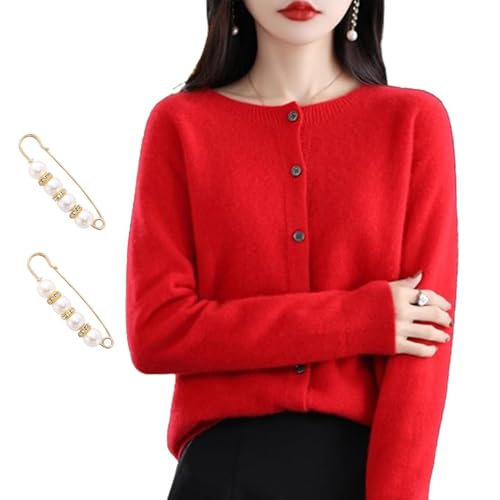 2024 Cashmere Button Front Long Sleeve Cardigan Soft Warm Knit Elastic Jumpers, Cashmere Cardigan Sweaters for Women (XL,Red) von Docxide