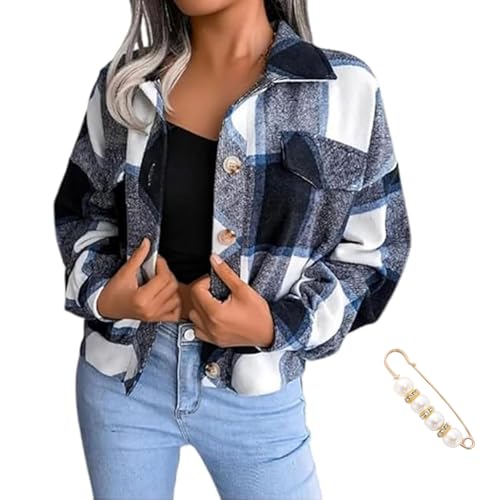 Aluxora Cropped Flannel Jacket, Cropped Plaid Flannel Jacket, aluxora Plaid Crop Jacket, Fashion Plaid Button Down Shirt (M,Black) von Docxide