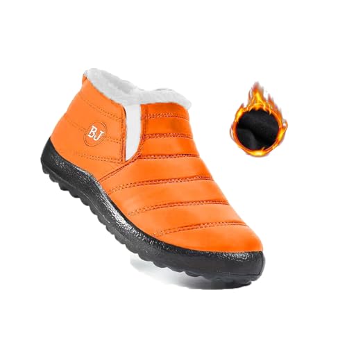 Boojoy Winter Boots, Waterproof Non-Slip Warm Fur Lined Snow Boots, Warm Non-Slip Ankle Boots (45,Orange) von Docxide