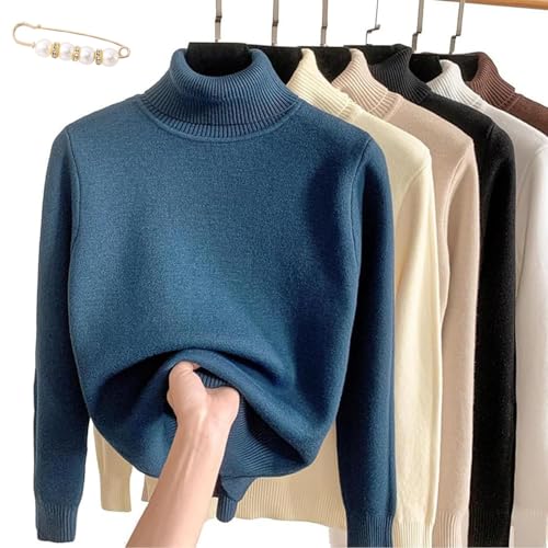 Winter Fleece Thick Knitted Bottoming Shirt, 2024 Casual Thick Turtleneck Sweater Soft Thermal for Women (S,Blue) von Docxide