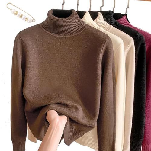 Winter Fleece Thick Knitted Bottoming Shirt, 2024 Casual Thick Turtleneck Sweater Soft Thermal for Women (XL,Brown) von Docxide