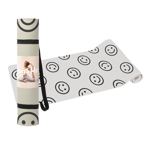 DOIY Rutschfeste Yogamatte, bedruckt mit Happy Faces, mit Stützkissen, Tragegriffen, dicke Pilatesmatte, Übungsmatte, 60 x 173 x 0,6 cm DOIY Rutschfeste Yogamatte, bedruckt mit Happy Faces, mit Stützkissen, Tragegriffen, dicke Pilatesmatte, Übungsmatte, 60 x 173 x 0,6 cm von Doiy