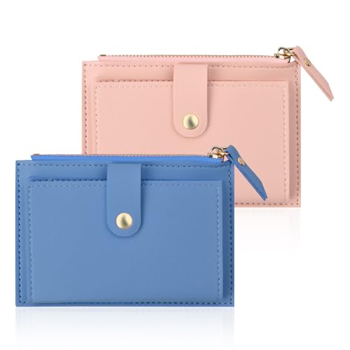 Dokeno 2 Stück Damen Mini Geldbeutel Kartenetui, Damen Leder Portemonnaie, Klein Geldbörse Kartenhalter Brieftasche für Damen Herren Geburtstag Geschenke, Blau und rosa von Dokeno