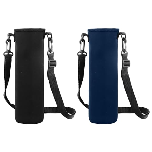 Dokeno Wasserflaschenhüllen, 2 PCS Flaschenhalter Tasche mit Verstellbar Schultergurt 8 × 25 cm Thermohalter Tasche Verbrühungssichere Hülle für Wandern Laufen Spazieren Trekking,Schwarz+Dunkelblau Dokeno Wasserflaschenhüllen, 2 PCS Flaschenhalter Tasche mit Verstellbar Schultergurt 8 × 25 cm Thermohalter Tasche Verbrühungssichere Hülle für Wandern Laufen Spazieren Trekking,Schwarz+Dunkelblau von Dokeno