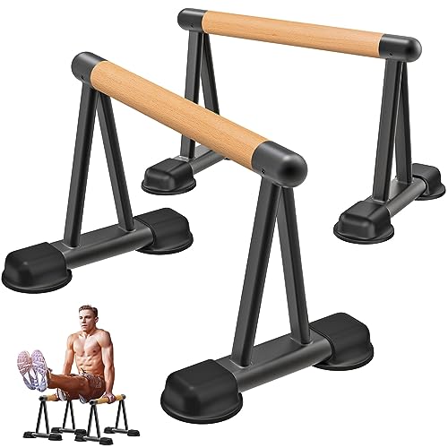 Dolibest Liegestützgriff, Parallettes Liegestützständer Pushup Bar Handstand Calisthenics Geräte mit Holzgriff für L-Sit/Dip Bar/Bodybuilding/Home Gym Bodentraining, 2 Stück/660lbs, Schwarz von Dolibest