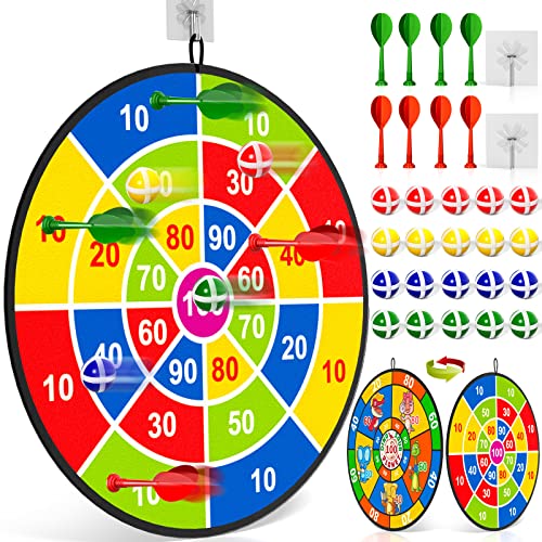 Doloowee 29 Zoll Dartscheibe Kinder 74cm, Kinder Spielzeug Doppelseitige Dartscheibe mit 20 klettballspiel wurfspiel Kinder Bälle, 8 Darts, Indoor Outdoor Spiele für Kinder Geschenke für von Doloowee