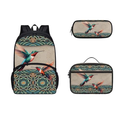 Dolyues 3-teiliges Rucksack-Set für Kinder, Schul-Büchertasche mit Lunchbox, niedliches Stifteetui, 43,2 cm, College-Tasche, Kolibri von Dolyues