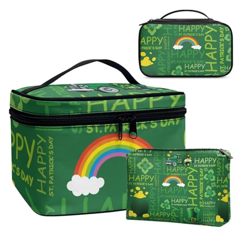 Dolyues Happy St. Patrick's Day Kulturtasche Damen Kulturbeutel Groß Kosmetiktasche Schminktasche Reise Make-up-Tasche mit Große Weit Offener Tasche für Damen Frauen(grün) pcs von Dolyues