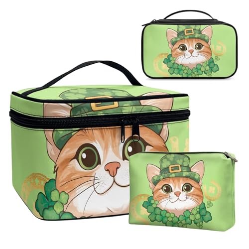 Dolyues Katze und Hut Kosmetiktasche mit Kordelzug St. Patty's Day Schminktasche, One-Step Organizer Makeup Tasche Schminkbeutel für Lazy Damen pcs von Dolyues