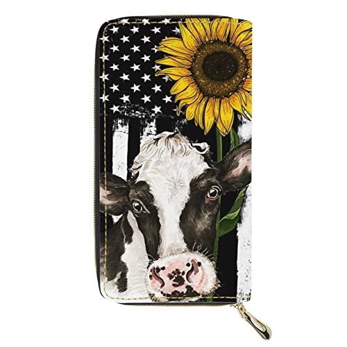 Dolyues Kuh-Sonnenblumen-Muster Frauen Reißverschluss Lange Pu-Leder-Geldbörse mit Münzfach Lässige Kupplung Kreditkarteninhaber Geldbörse Damen Dolyues Kuh-Sonnenblumen-Muster Frauen Reißverschluss Lange Pu-Leder-Geldbörse mit Münzfach Lässige Kupplung Kreditkarteninhaber Geldbörse Damen von Dolyues