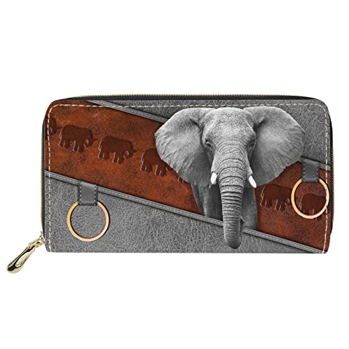 Dolyues Lange Damen-Geldbörse aus PU-Leder mit mehreren Fächern, Kreditkartenfach mit Reißverschluss, Münzgeldbeutel für Damen, Design mit grauem Elefanten, Klassisch Dolyues Lange Damen-Geldbörse aus PU-Leder mit mehreren Fächern, Kreditkartenfach mit Reißverschluss, Münzgeldbeutel für Damen, Design mit grauem Elefanten, Klassisch von Dolyues