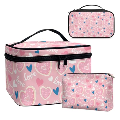 Dolyues Liebe 3 Stück Kosmetiktasche Set Tragbare Make Up Tasche Reise wasserdichte Schminktasche Damen Groß Kapazität Toiletry Bag für Kosmetika und Toilettenartikel Valentinstag Bags von Dolyues