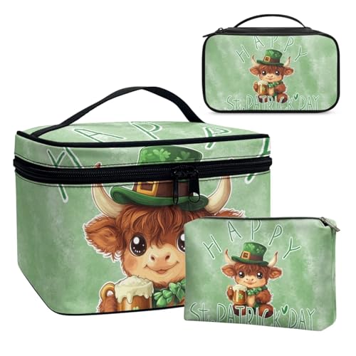 Dolyues St. Patrick's Day Rinder Große Kapazität Kosmetiktasche Tragbare Reise Make Up Tasche wasserdichte PU-Leder Schminktasche oder Kulturbeutel mit und Griff pcs von Dolyues