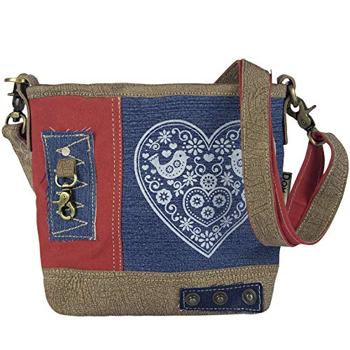 Domelo klein Trachtentasche. Canvas Trachten Umhängetasche mit Herz Aufdruck. Rote Damen Oktoberfest Tasche. Crossbody Bag für Trachtenmode Liebhaber mit Trachtenmotive von Domelo