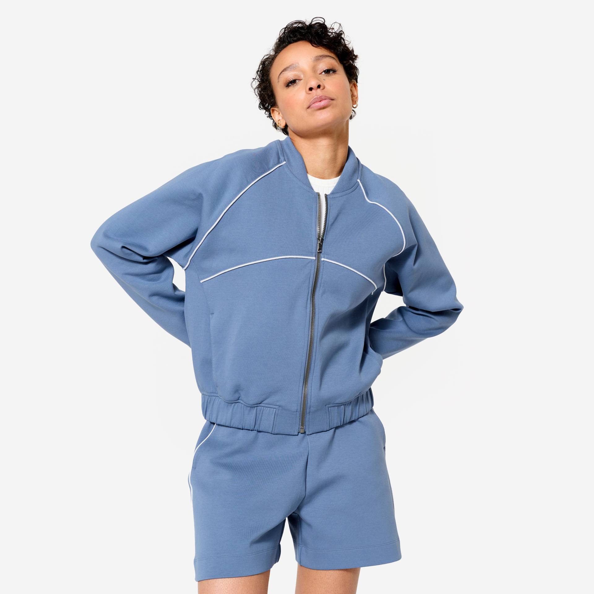 Bomberjacke mit Reißverschluss Damen blau mit weiß Bomberjacke mit Reißverschluss Damen blau mit weiß von Domyos