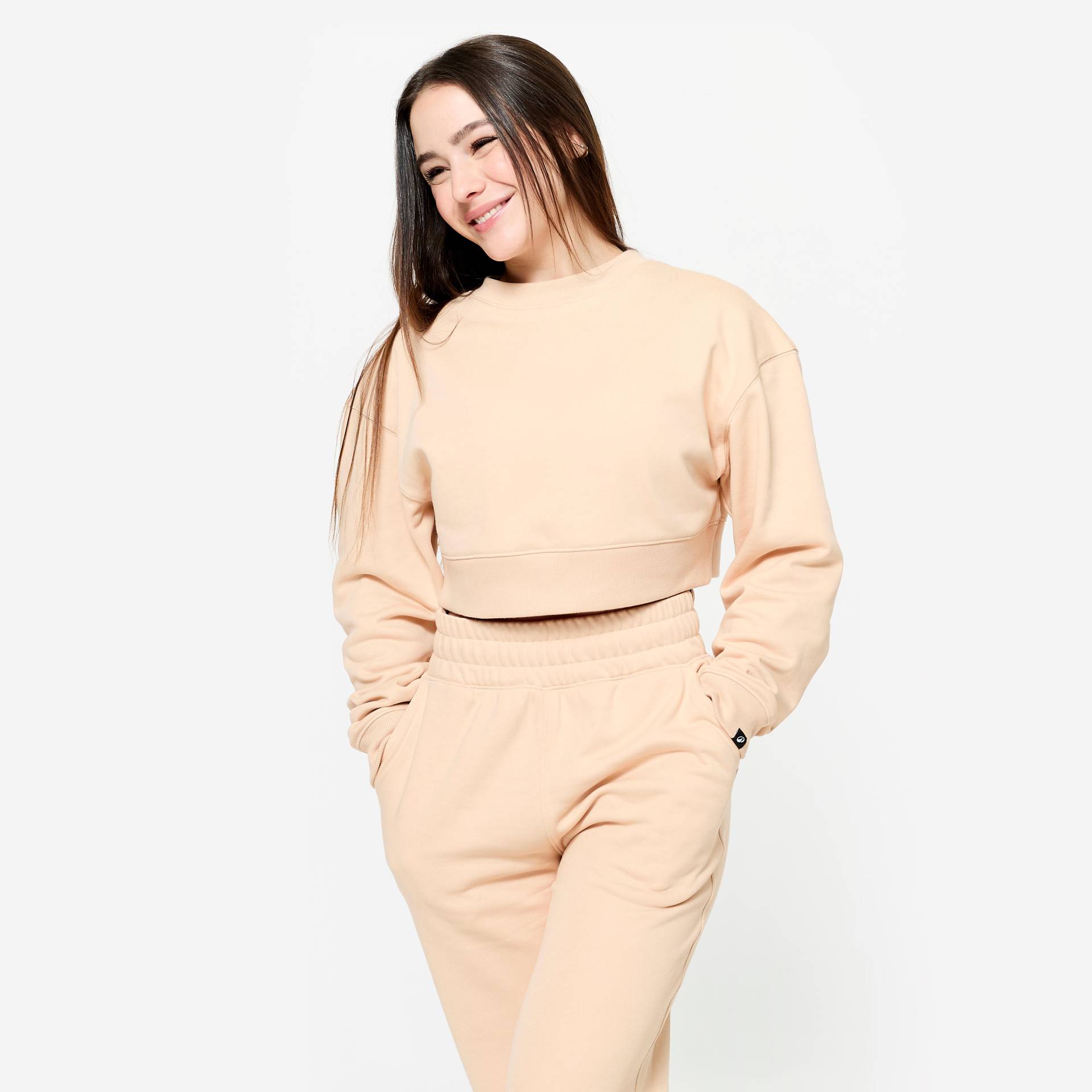 Crop Sweatshirt Damen Krafttraining - beige Crop Sweatshirt Damen Krafttraining - beige von Domyos