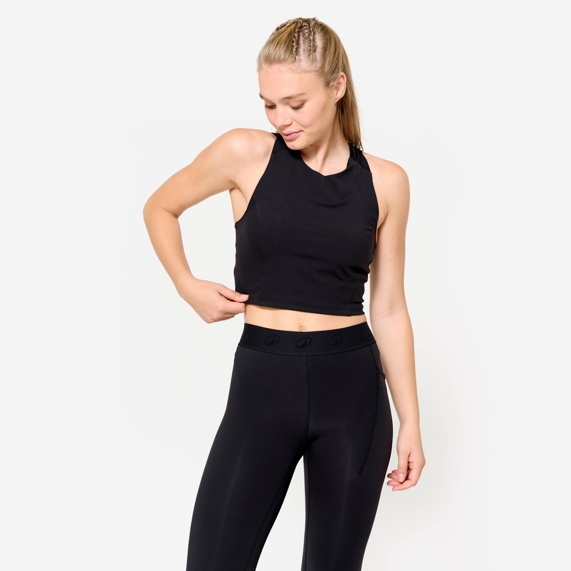 Crop Top Damen enganliegend - schwarz von Domyos