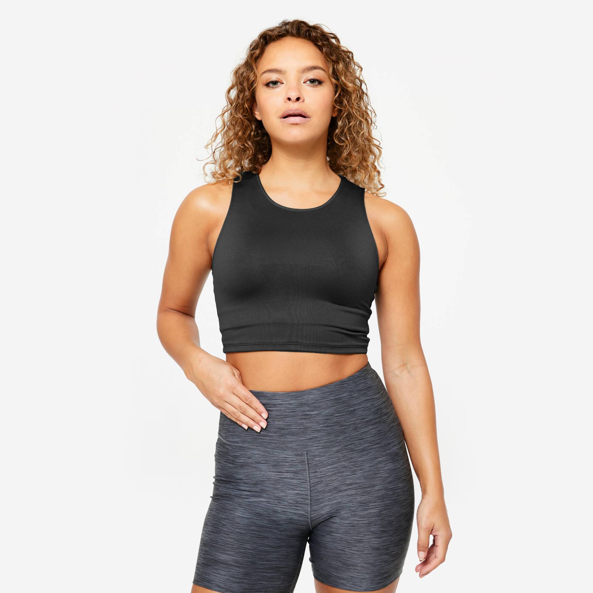 Crop Top Fitness Cardio Damen - schwarz Crop Top Fitness Cardio Damen - schwarz von Domyos