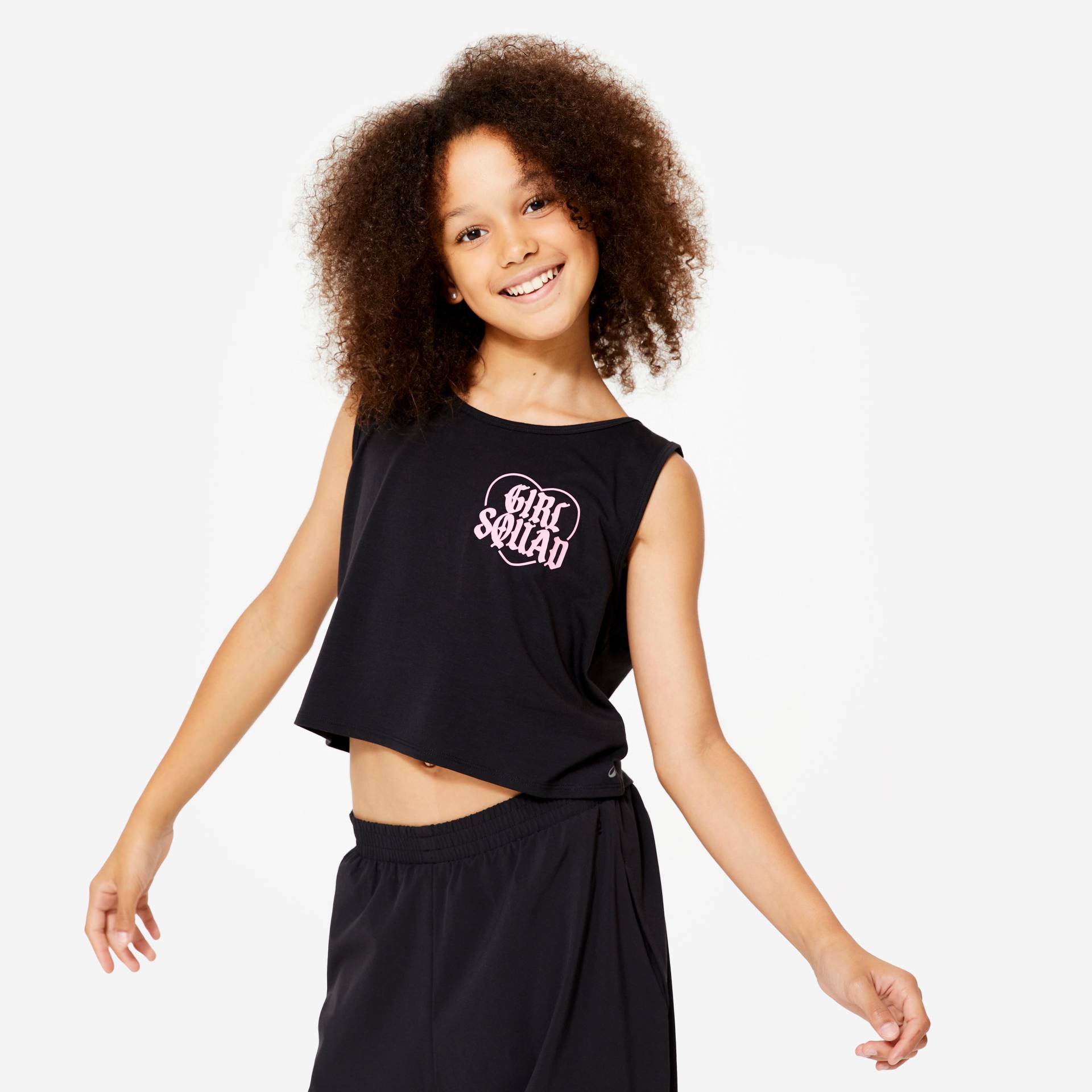 Dance-Top Mädchen Modern Jazz Dance Crop Top fliessend - graphit/rosa von Domyos