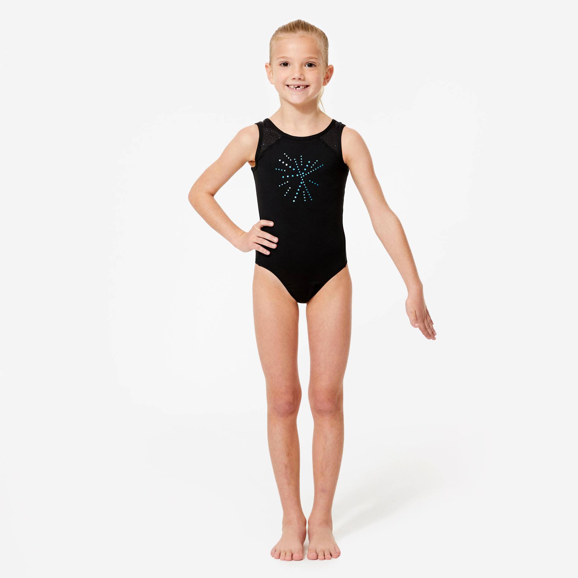 Gymnastikanzug Turnanzug Mädchen Ärmellos - 540 schwarz mit blauen Pailletten Gymnastikanzug Turnanzug Mädchen Ärmellos - 540 schwarz mit blauen Pailletten von Domyos